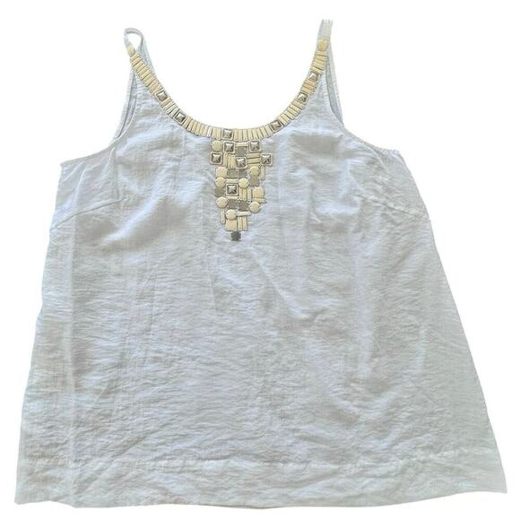 BCBGMAXAZRIA Tops - BCBG MAXAZARIA White Linen Neutral‎ Embellishments Tank Top Blouse Women’s Sz L